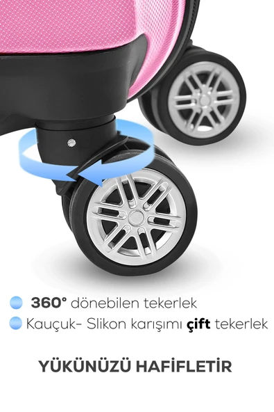 Spring Model Pembe Renk 3'lü Valiz Seti Kabin - Orta - Büyük - 5