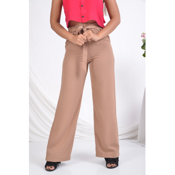 BAYAN BELİ LASTİLİ BOL PAÇA YAZLIK PANTOLON SORALLİNE 1697 NOHUT RENGİ - 2