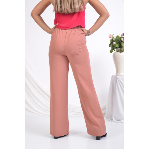 BAYAN BELİ LASTİLİ BOL PAÇA YAZLIK PANTOLON SORALLİNE 1697 NOHUT RENGİ - 4