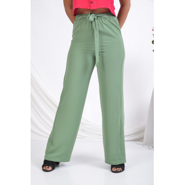 BAYAN BELİ LASTİKLİ BOL PAÇA YAZLIK PANTOLON 1697 ÇAĞLA YEŞİLİ - 3
