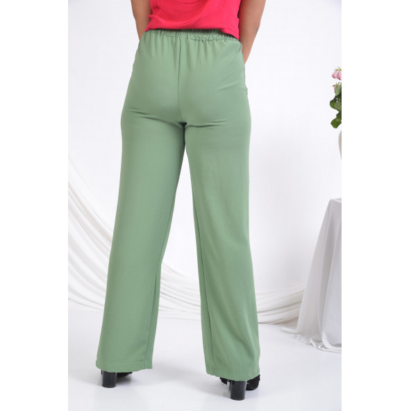 BAYAN BELİ LASTİKLİ BOL PAÇA YAZLIK PANTOLON 1697 ÇAĞLA YEŞİLİ - 5