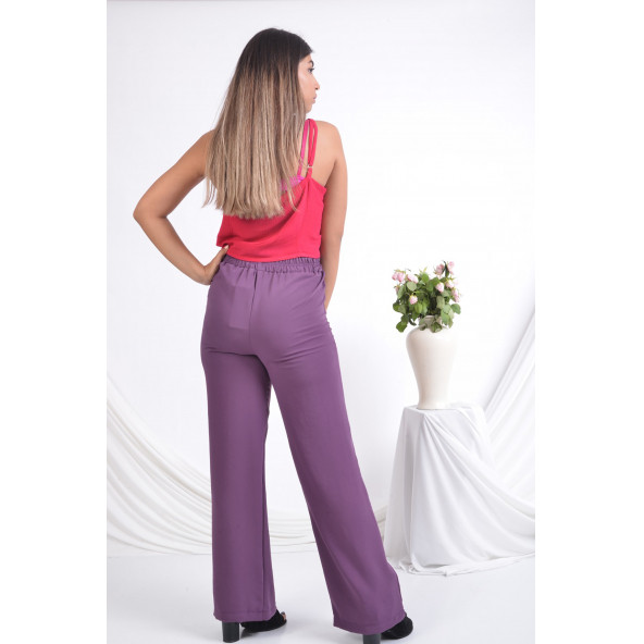 BAYAN BELİ LASTİKLİ BOL PAÇA YAZLIK PANTOLON SORALLİNE1697 MOR - 3