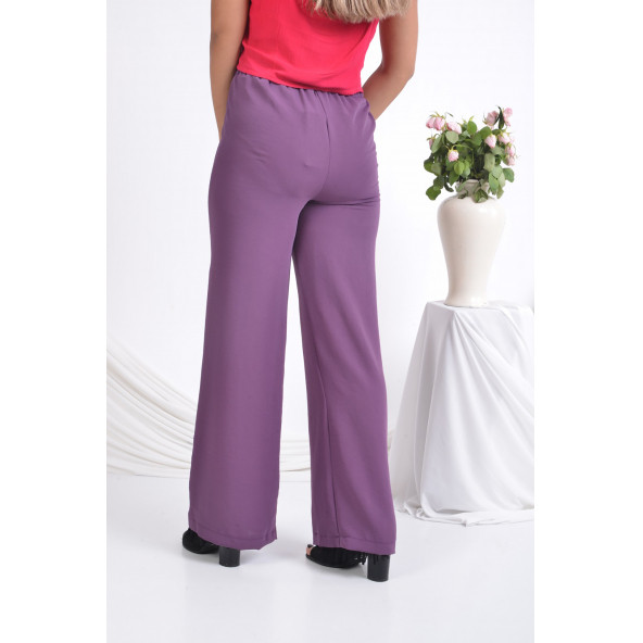 BAYAN BELİ LASTİKLİ BOL PAÇA YAZLIK PANTOLON SORALLİNE1697 MOR - 4