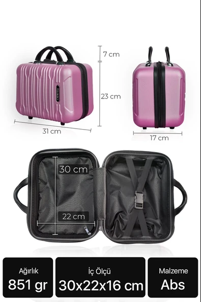 Polo&Sky Mars Model Gül Kurusu Renk Abs Makyaj Çantası El Valizi - 6