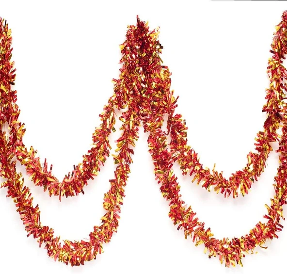 Kırmızı Altın Renk 6 cm Genişlik Garland Çift Renk Sim Süs 180 cm - 3