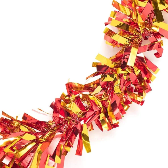 Kırmızı Altın Renk 6 cm Genişlik Garland Çift Renk Sim Süs 180 cm - 4