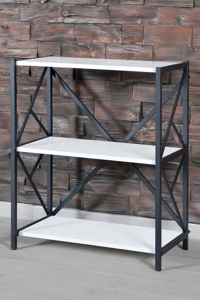Mobigoom Beyaz 3 Raflı Mini Kitaplık Dekoratif Mini Kitaplık Ayakkabılık Metal 36 cm Metal 73 cm 85 cm 3 Kla - 2