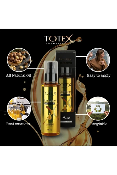 TOTEX Saç Onarıcı Serum & Yağ | Yıpranmış Saç Bakımı | Saç Parlatıcı | Keratin 125 ml - 7