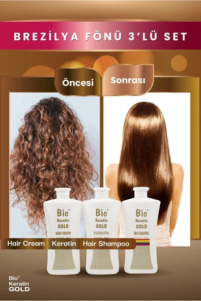 Bio Keratin Gold Brezilya Fönü 3'lü Set - Şampuan + Saç Kremi + Keratin 8690127162754 - 2