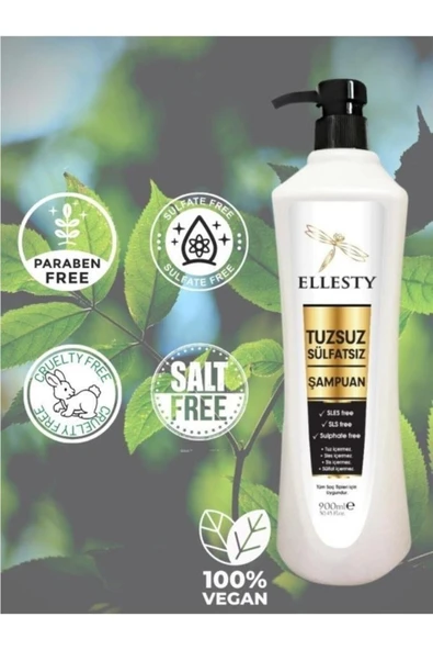 ELLESTY Vegan Sülfatsız Tuzsuz Parabensiz Şampuan 900 Ml X 2 Adet - Resim 3