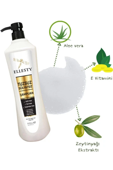 ELLESTY Vegan Sülfatsız Tuzsuz Parabensiz Şampuan 900 ml - Resim 5