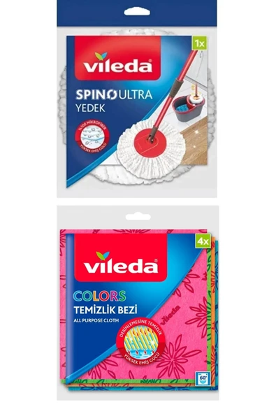 Vileda Spino Yedek Mop + Colors 4'lü Renkli Mutfak Bezi