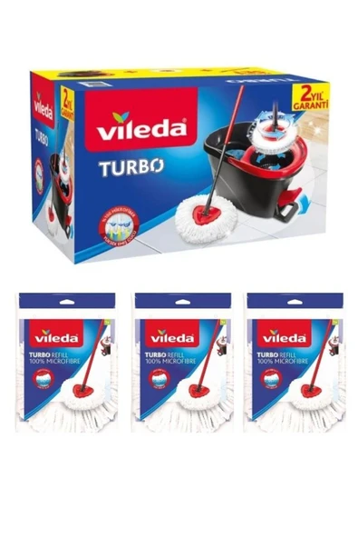 Vileda Turbo Pedallı Temizlik Sistemi +Turbo Classic Üçgen Mikrofiber Yedek Paspas 3 Adet