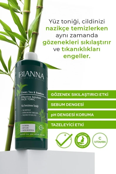 Bianna Tonik C Vitaminli Bambulu ve Yeşil Çaylı Yüz Temizleme Toniği - 400ml - 2