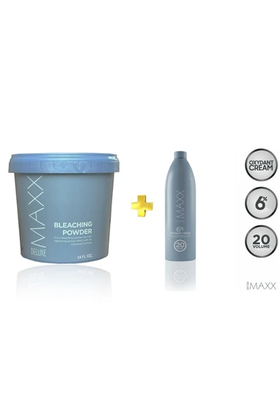 MAXX DELUXE Bleachıng Powred Oryal Saç Açıcı Gümüş Toz (1000 GR) Ve 20 Volume Oksidan (1000 ML)