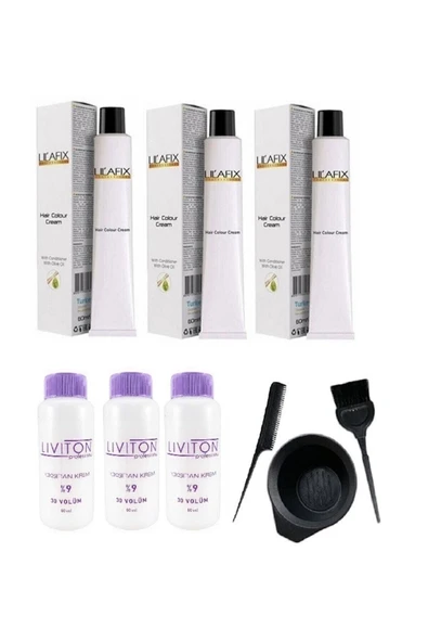 Lilafix 3 Adet 911/1 Ekstra Açıcı Küllü Sarı Boya 60 Ml + 3 Adet Oksidan Krem 60 Ml + Boyama Seti