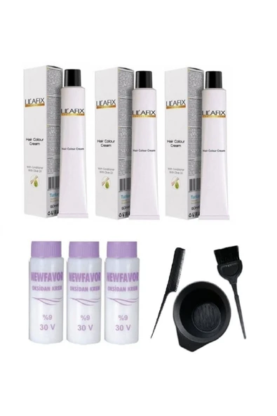 Lilafix 911/1 Ekstra Açıcı Küllü Sarı 3'lü Krem Tüp Boya - 60 Ml (3 Adet Sıvı) + Boyama Seti ürün görseli 1