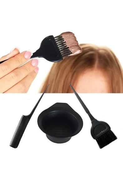 CANSIN Saç Boyası Tası Boya Fırçası Naylonu Ve Krepe Tarak Eldiven 3'lü Saç Açıcı Boyama Kabı Seti - 5