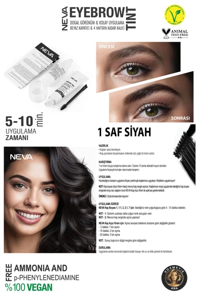 Neva Eyebrow Tint Vegan Kaş Boyası Seti 1 Saf Siyah - 2