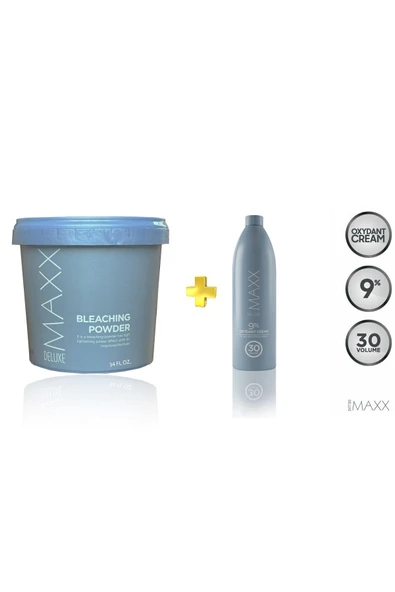 MAXX DELUXE Bleachıng Powred Oryal Saç Açıcı Gümüş Toz (1000 GR) Ve 30 Volume Oksidan (1000 ML)