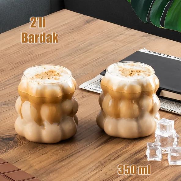 Porsima 378 Isıya Dayanıklı Borosilikat Boncuk Şekilli Bardak  Kahve Ve Sunum Bardağı Üzüm Bardak 2 Parça 350ml