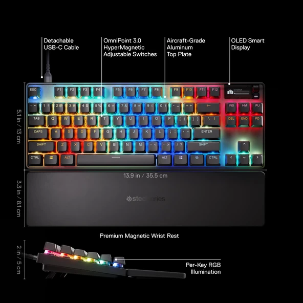SteelSeries Apex Pro TKL Gen 3 OmniPoint 3.0 HiperManyetik Switch RGB Mekanik Kablolu Oyuncu Klavyesi (UK) - 3