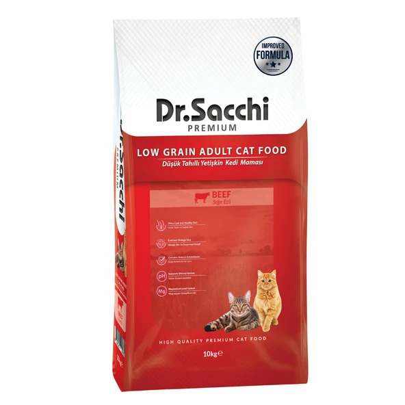 Dr.Sacchi Düşük Tahıllı Sığır Etli Yetişkin Kedi Maması 10 Kg