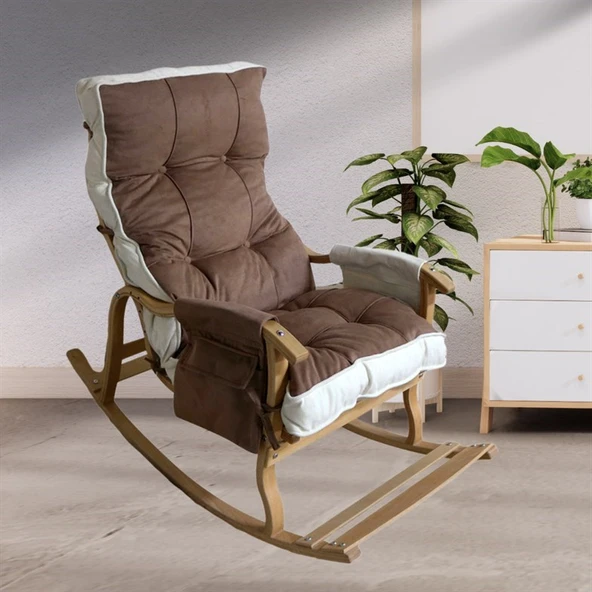 Reyo Home Indigo Kahve Krem Sallanan Sandalye Dinlenme,emzirme,tv,okuma,koltuğu Berjer - 2