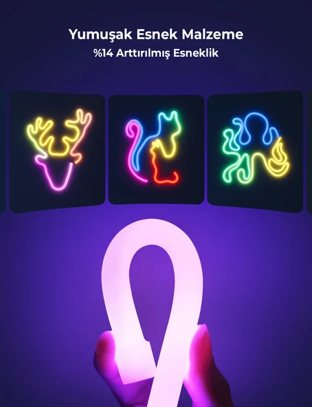 Sese Duyarlı Animasyonlu RGB Kumandalı 5 Metre Neon Şerit Hortum Led USB ve App Uyumlu - 4