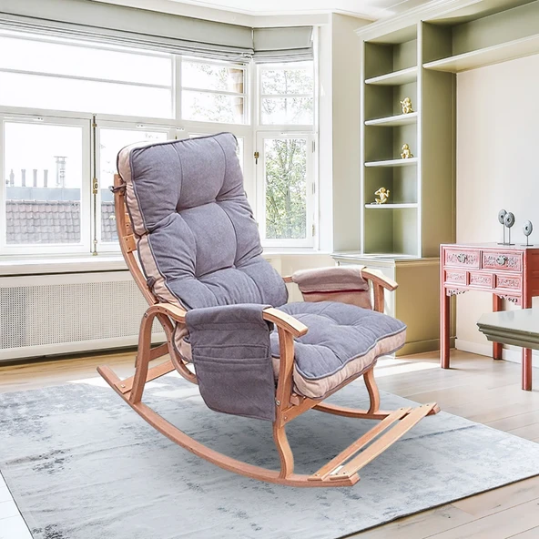 Reyo Home Indigo Gri Krem Sallanan Sandalye Dinlenme,emzirme,tv,okuma,koltuğu Berjer ürün görseli 1