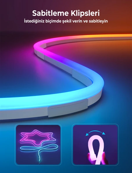Sese Duyarlı Animasyonlu RGB Kumandalı 5 Metre Neon Şerit Hortum Led USB ve App Uyumlu - 3