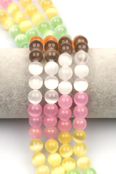 Renkli Selenit Doğaltaş Dizi 10 mm Küre Kesim