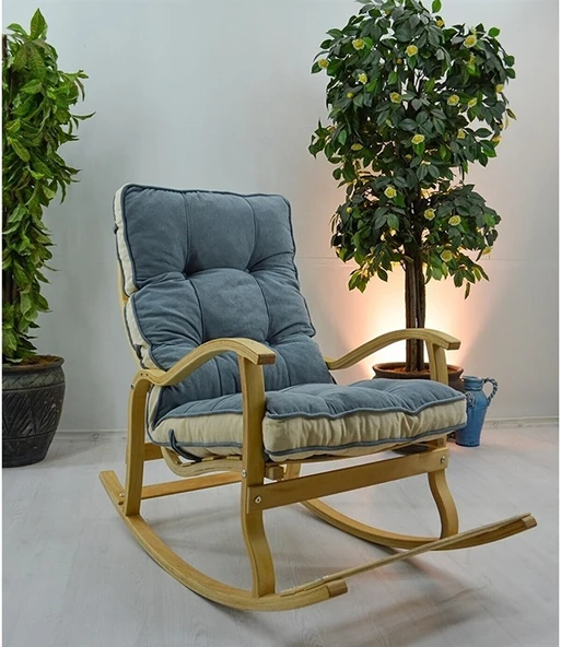 Reyo Home Indigo Gri Krem Sallanan Sandalye Dinlenme,emzirme,tv,okuma,koltuğu Berjer - 3