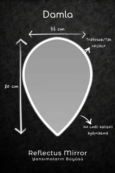 Reflectus Damla Beyaz Led Ayna 80x56 cm Dekoratif Banyo Led Aydınlatmalı Ayna - 2