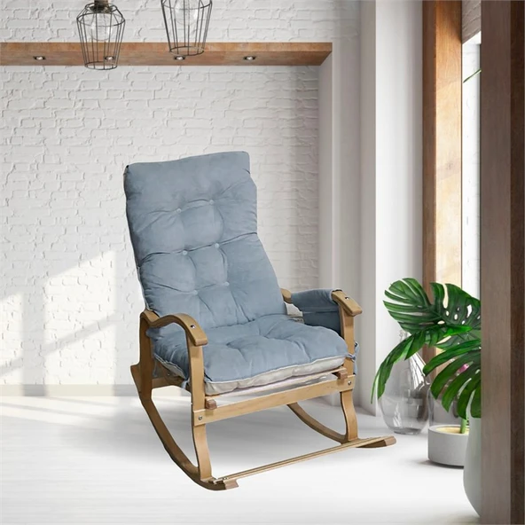 Reyo Home Helena Tv, Kitap Okuma, Emzirme, Baba Koltuğu Sallanan Sandalye Gri/krem Çift Minder - 3