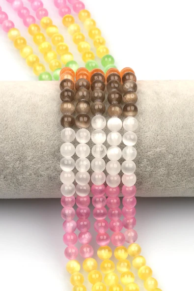 Renkli Selenit Doğal Taş Dizi 6 mm Küre Kesim