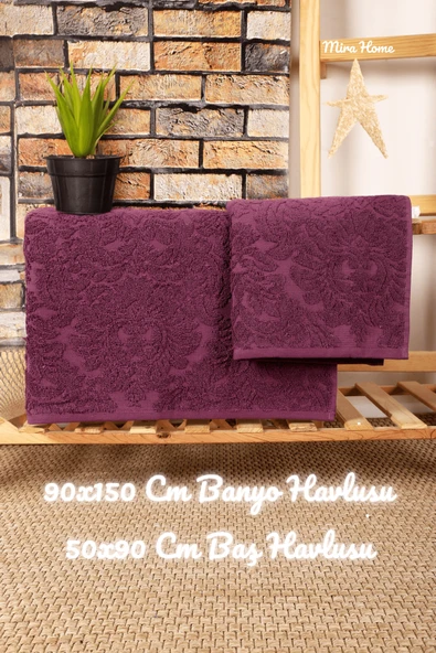 Mira Home 2 Parça Jakarlı Banyo Havlu Takımı Doku Desen - 5