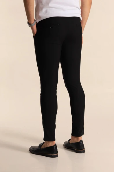 Erkek Siyah Renk Düz Kesim Kaliteli Esnek Likralı Bilek Boy Kumaş Pantolon-7104 - 3