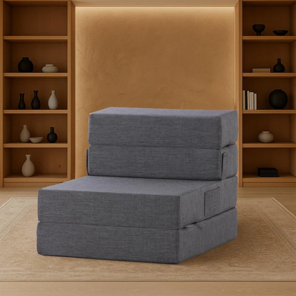 Valeria Katlanır Yatak Olabilen Koltuk Tek Kişilik Gri Tek