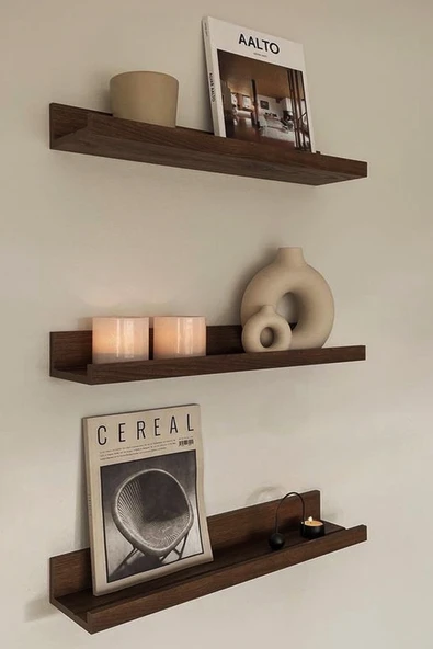 3'lü Koyu Renk Duvar Rafı - 55 cm
