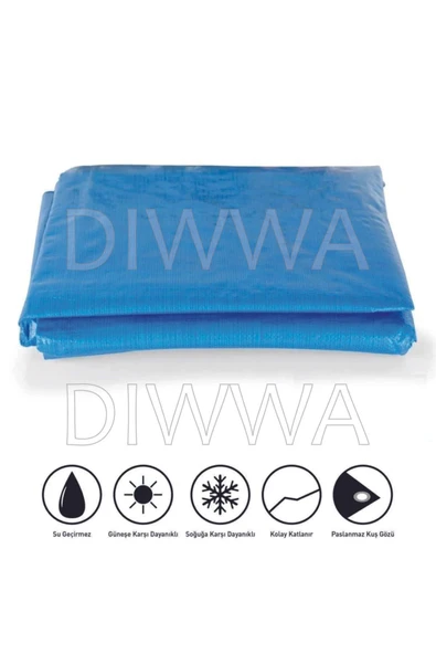 DİWWA 6x8 Metre Mavi Su Geçirmez Pullu Çadır Branda Tente Yağmurluk Gölgelik - 2