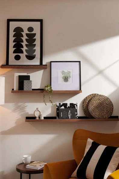 Modern Şık Dekoratif 3'lü Duvar Rafı Seti - 50 cm - 75 cm - 100 cm