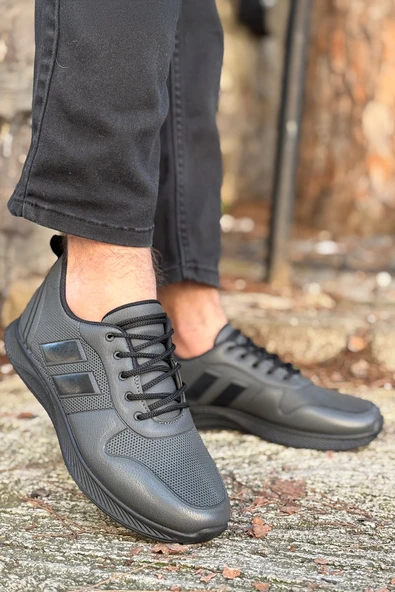 Logan Füme Siyah Ortopedik Günlük Garantili Yürüyüş Koşu Sneaker Spor Ayakkabı LOGAN-7039 - 3