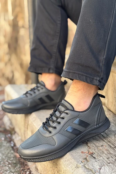 Logan Füme Siyah Ortopedik Günlük Garantili Yürüyüş Koşu Sneaker Spor Ayakkabı LOGAN-7039 - 2