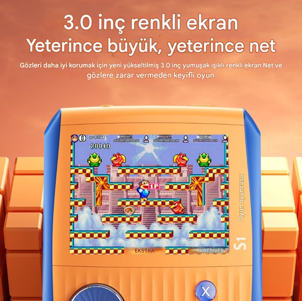 S1 el oyunları konsolu taşınabilir Retro 666 Klasik FC Oyunu 3.0" Renkli Ekranlı El Oyun Konsolu - 3