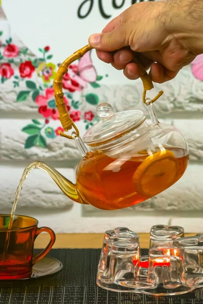 Thea - Bambu Saplı Cam Süzgeçli Borosilikat Cam Demlik Ve Isıtıcı Seti 800 Ml - 2