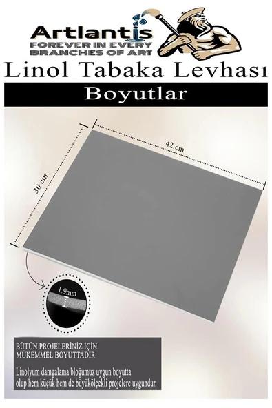 Linol Tabaka Levhası A4 30X42 cm 2mm Gri 1 Adet Linolyum Tabaka Gri Linol Muşamba Baslı Levha - 2