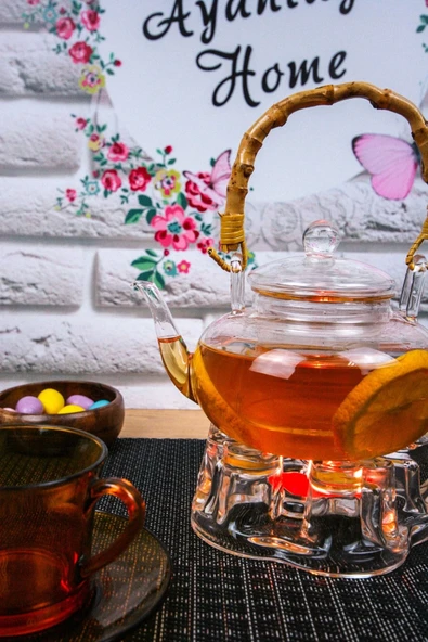 Thea - Bambu Saplı Cam Süzgeçli Borosilikat Cam Demlik Ve Isıtıcı Seti 800 Ml - 3