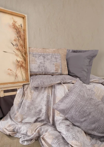 Cotton Box Çift Kişilik Saten Nevresim Takımı Amentes Gri - Resim 2