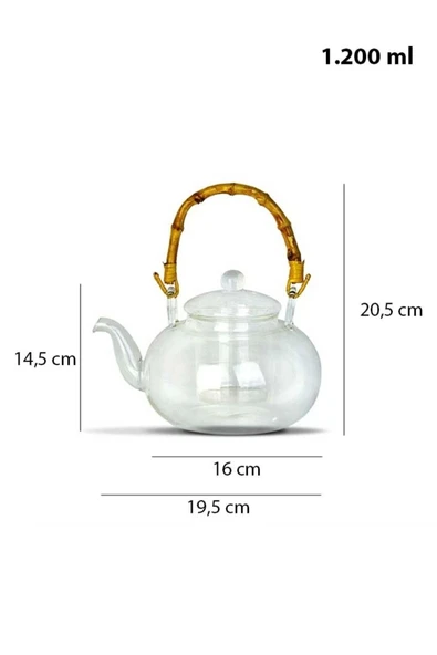 Colletta - Bambu Saplı Cam Süzgeçli Cam Bitki Çayı Demliği 1200 Ml - 6